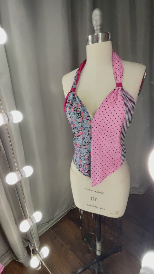 UPCYCLED Necktie Top V PINK