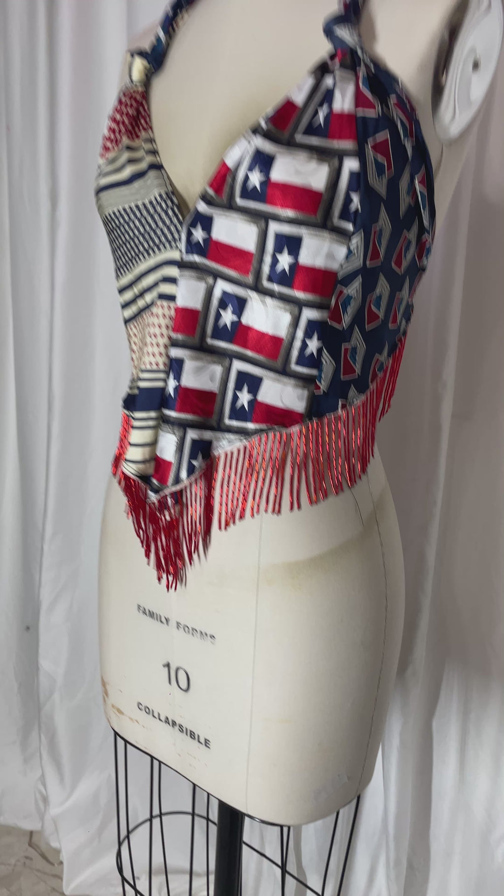 Upcycled Necktie V Top Fringe #12