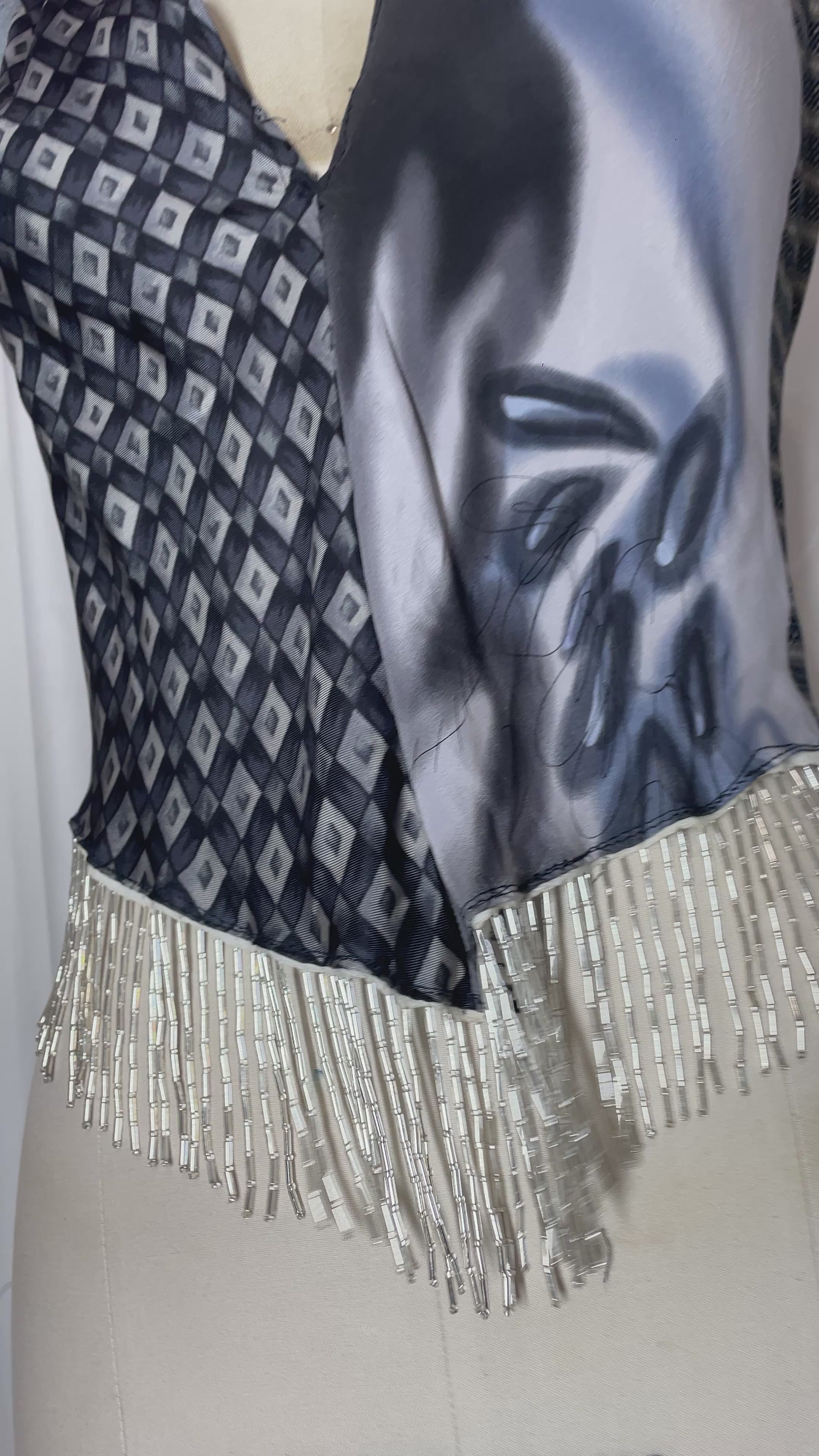Upcycled Necktie V Top Fringe #14