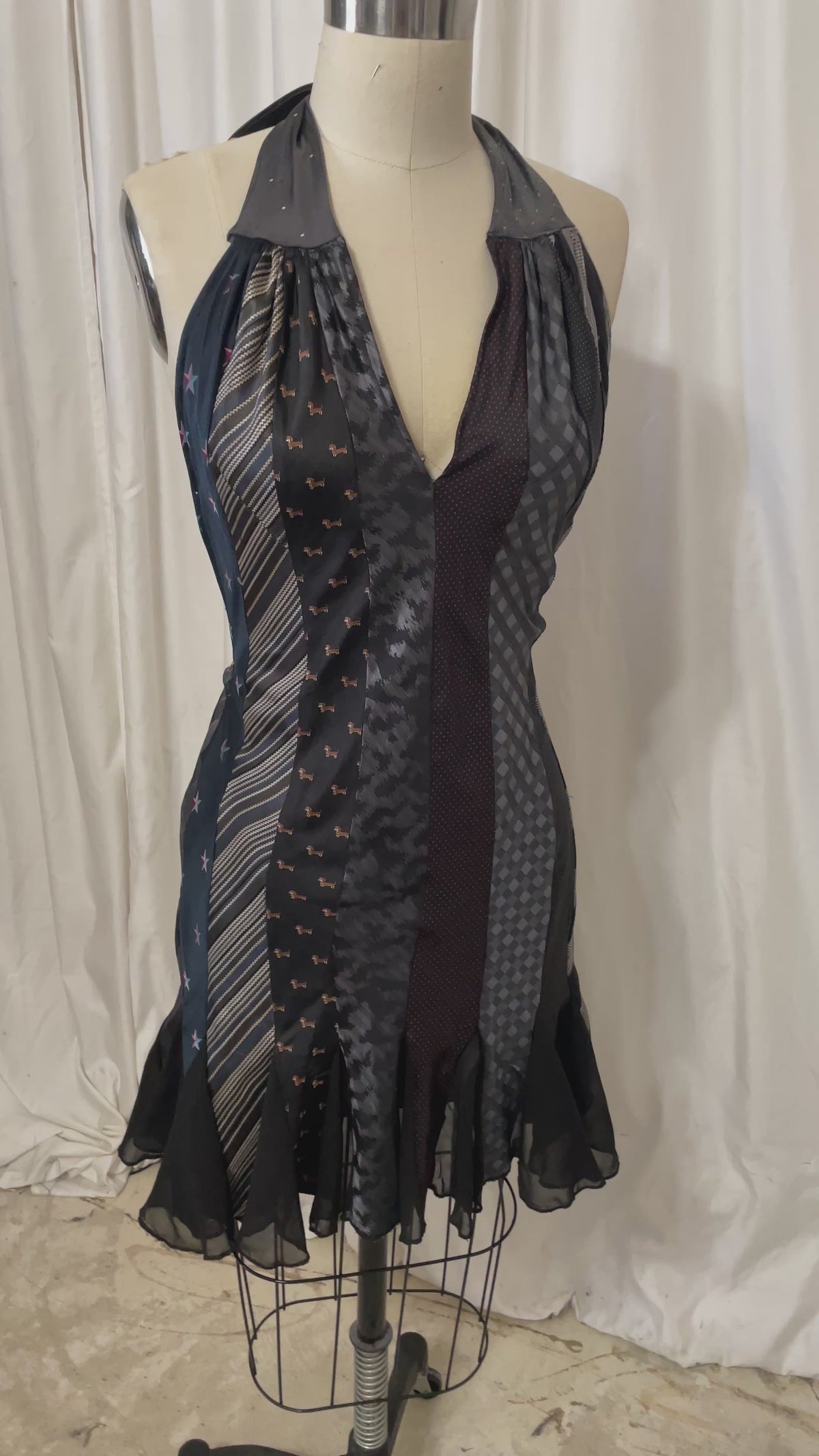 Mini Godet Neck Tie Dress