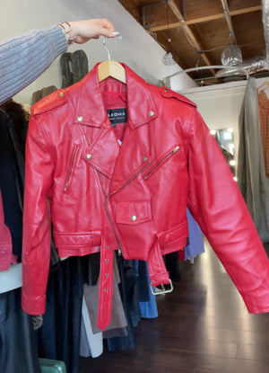 Red Leather Crop Moto